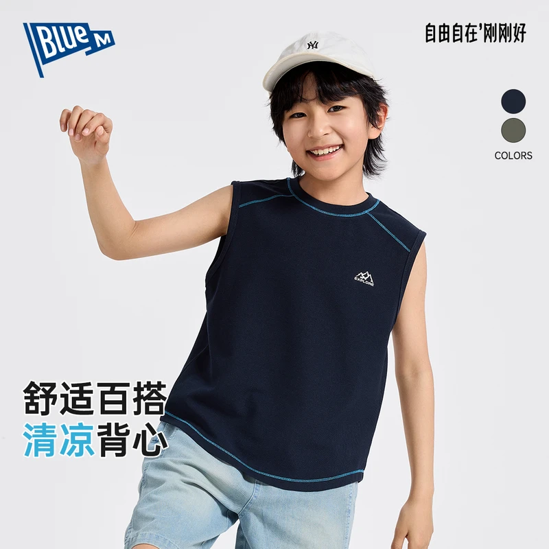【Blue m】男童背心无袖T恤夏季儿童男孩户外上衣中大童坎肩童装