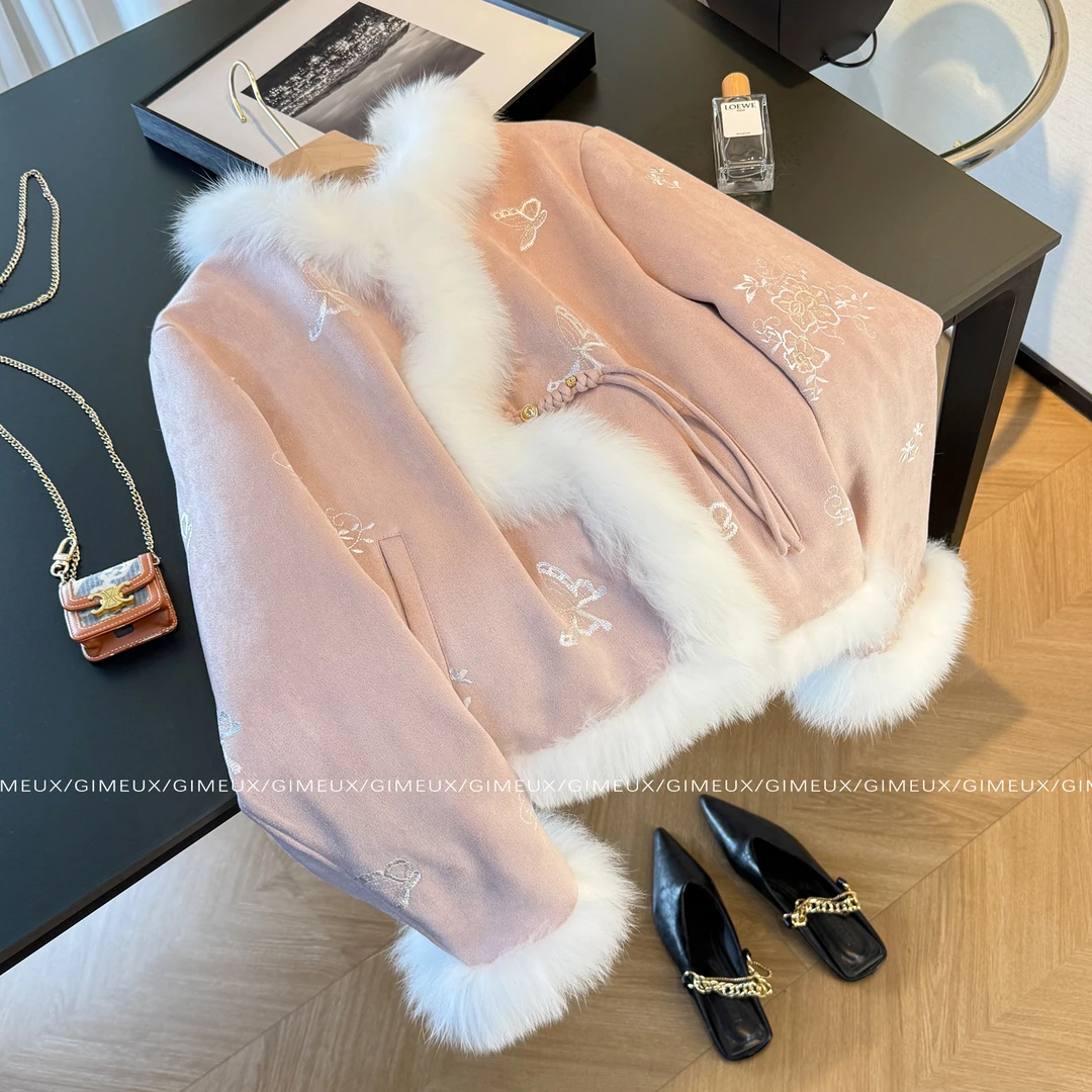 新中式减龄国风气质名媛羽绒服女2025冬季毛边高级感轻奢加厚外套