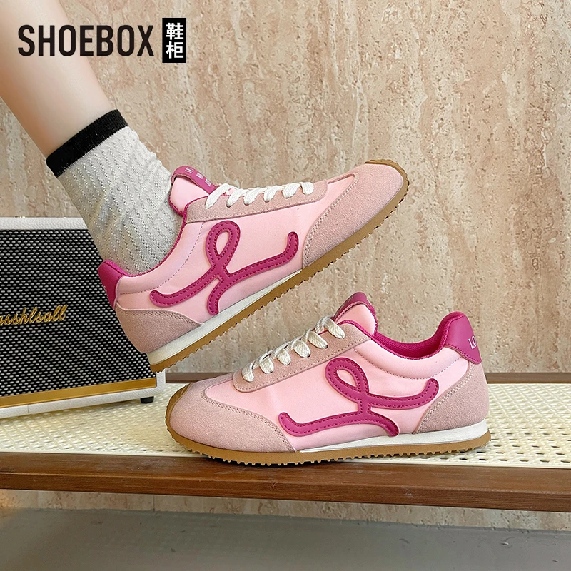 SHOEBOX鞋柜大幂幂同款草莓粉德训鞋女2025春新款休闲阿甘鞋女