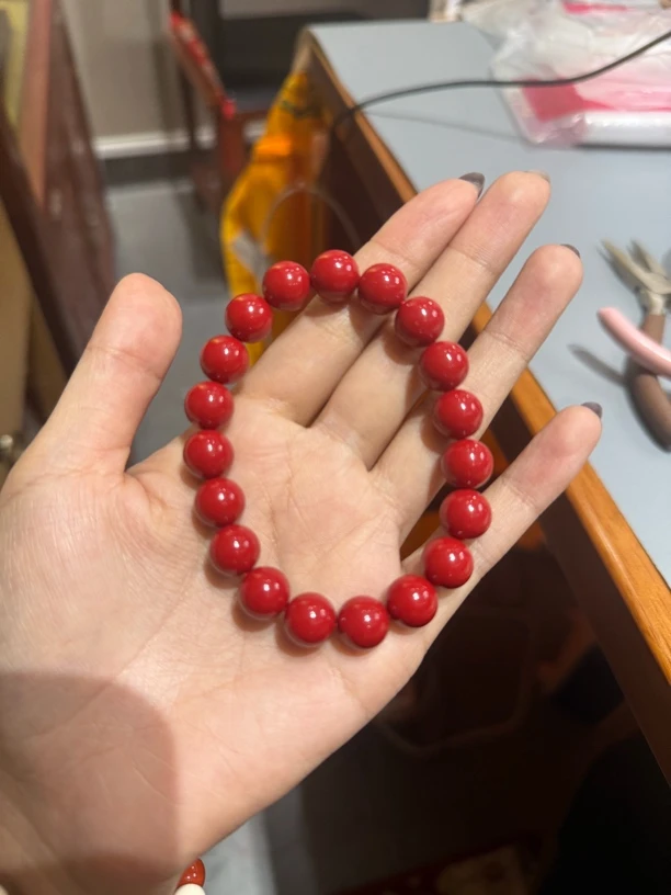 天然辰砂朱砂手串圆珠1.0