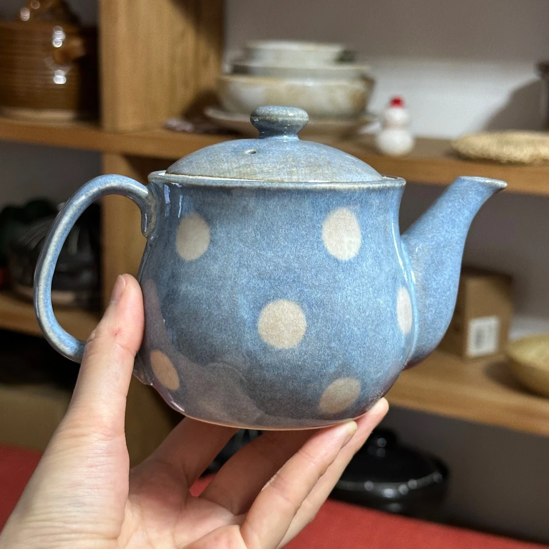 五郎 日本进口 水色茶壶马克杯 手工手绘 喝茶咖啡奶茶果饮花茶