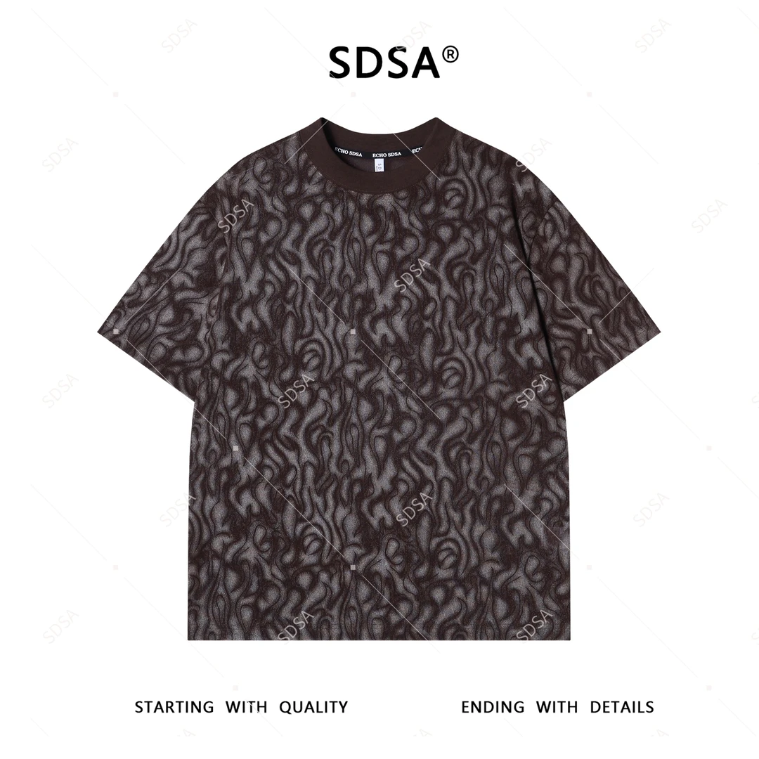 SDSA夏季新款男士痞帅简约撞色细闪扎染圆领短袖T恤设计师宽松