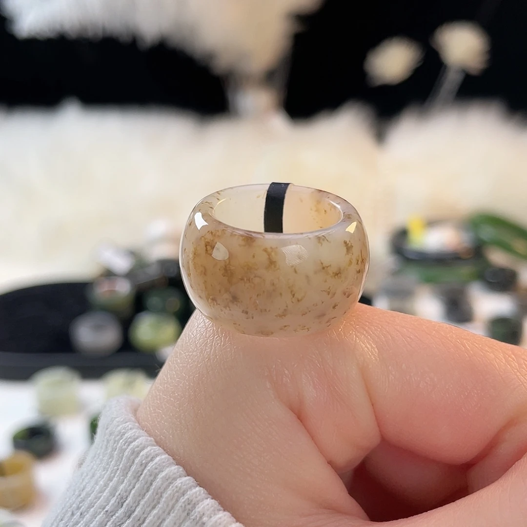 和田玉未镶嵌戒指k10 桂花糕墩墩17.2mm