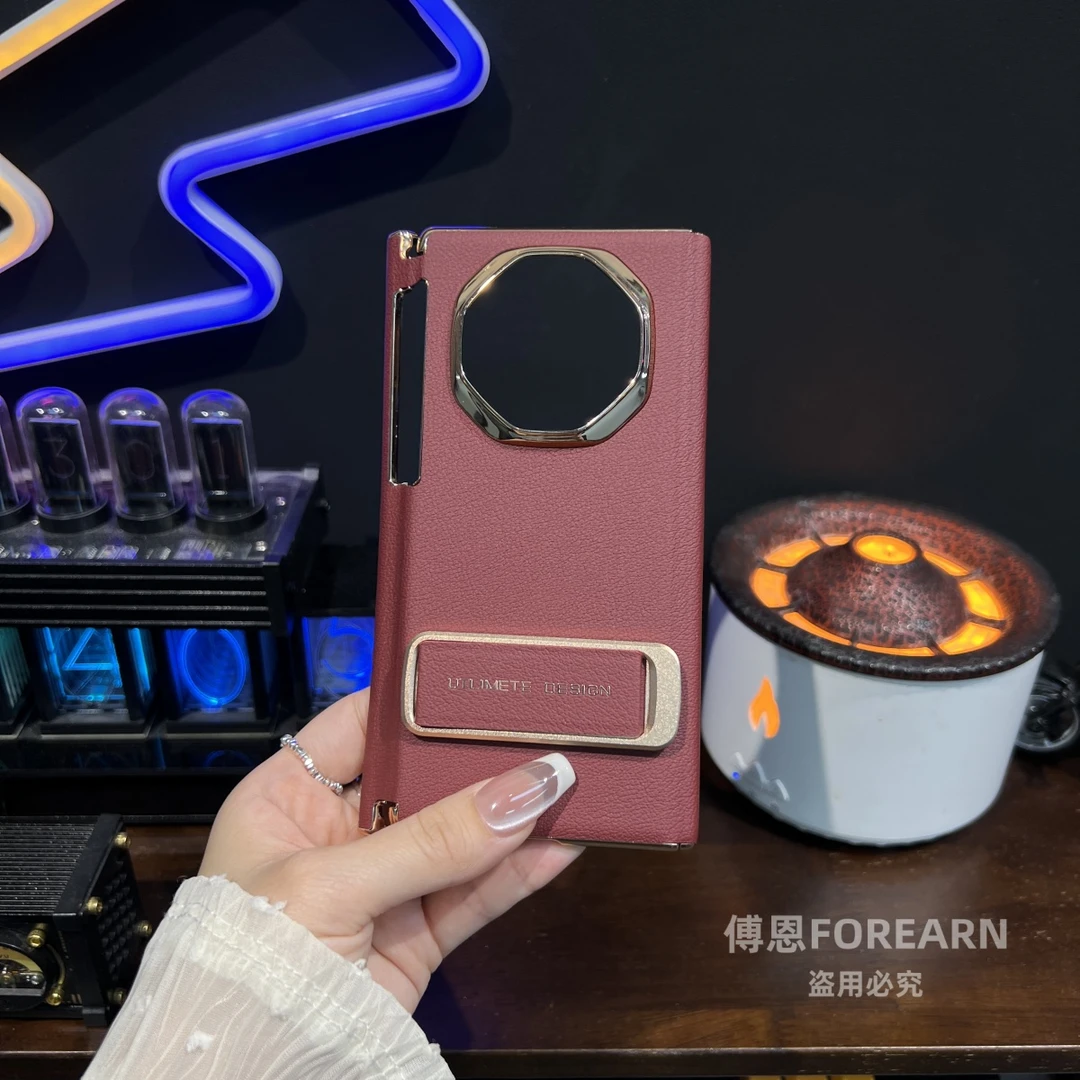 适用于华为matext手机壳双中轴真皮三折叠屏xt保护套腕带支架男女