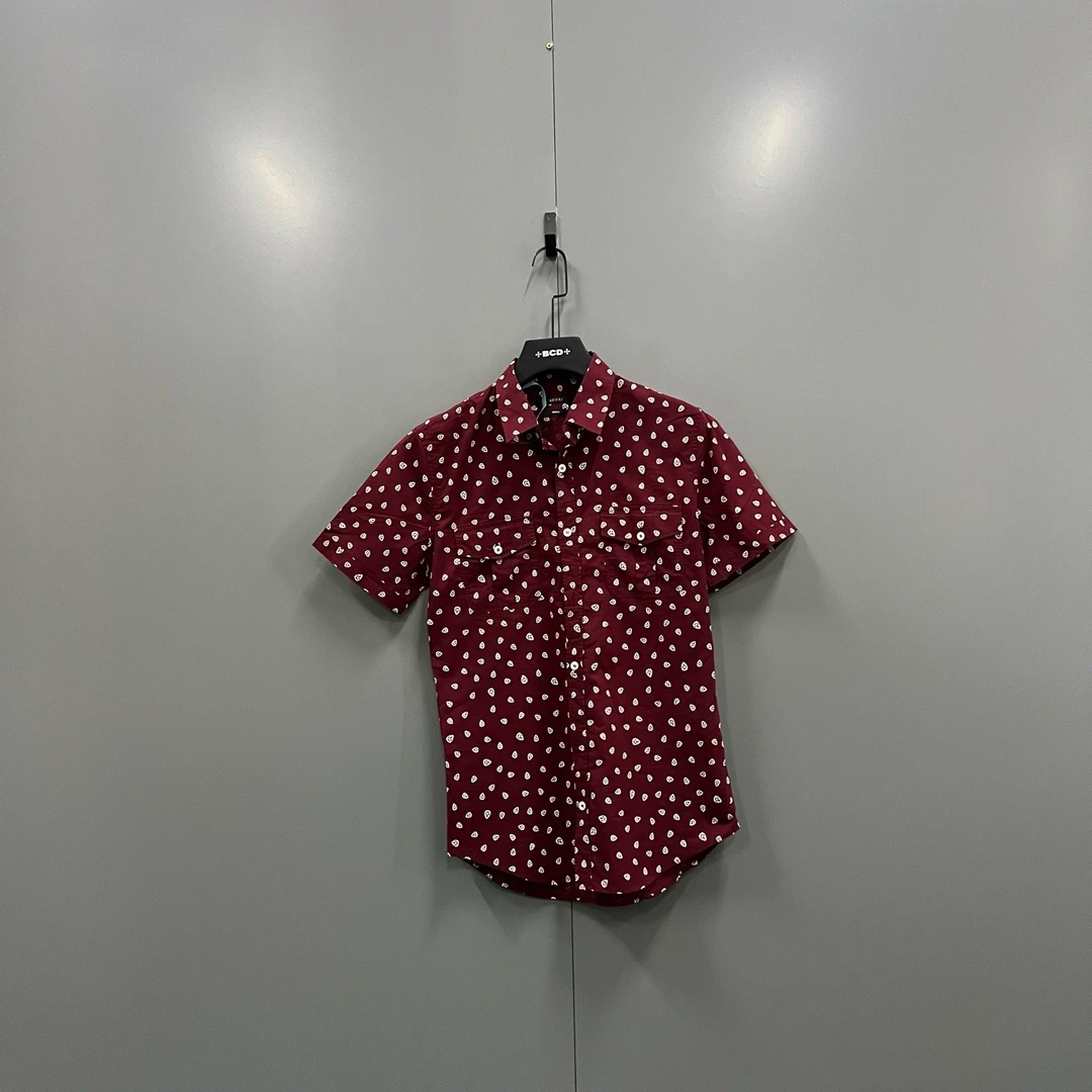 95新 GUCCI/古驰 zz4 红色图案印花短袖衬衫 40码/206556