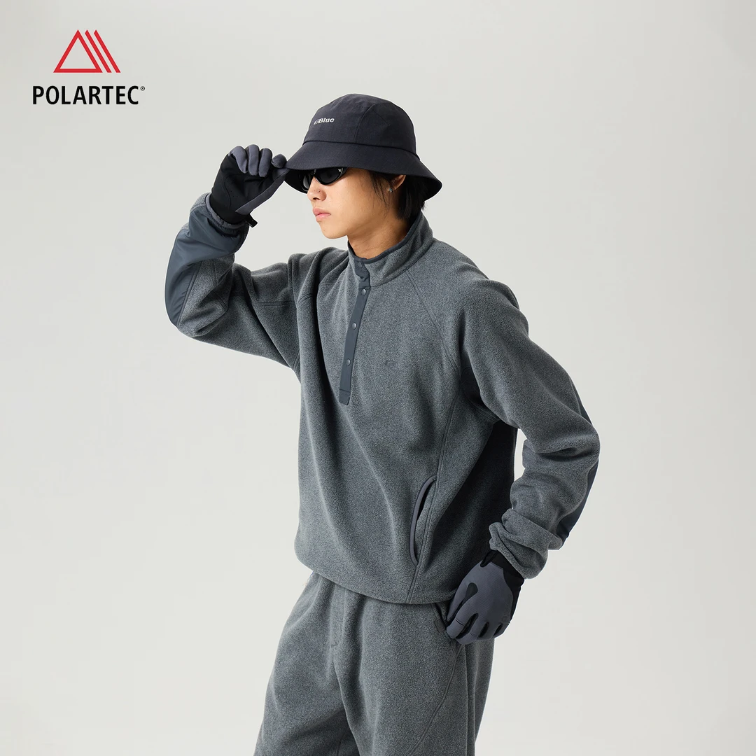 蓝岐Polartec 200 Series轻量中间层户外休闲立领抓绒拼接卫衣男