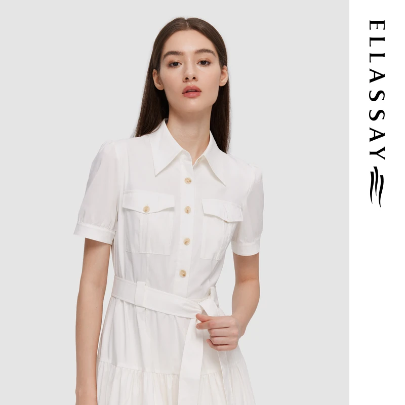 【晨粉专享】歌力思春夏棉感系带衬衫式连衣裙女EWD351Y01900