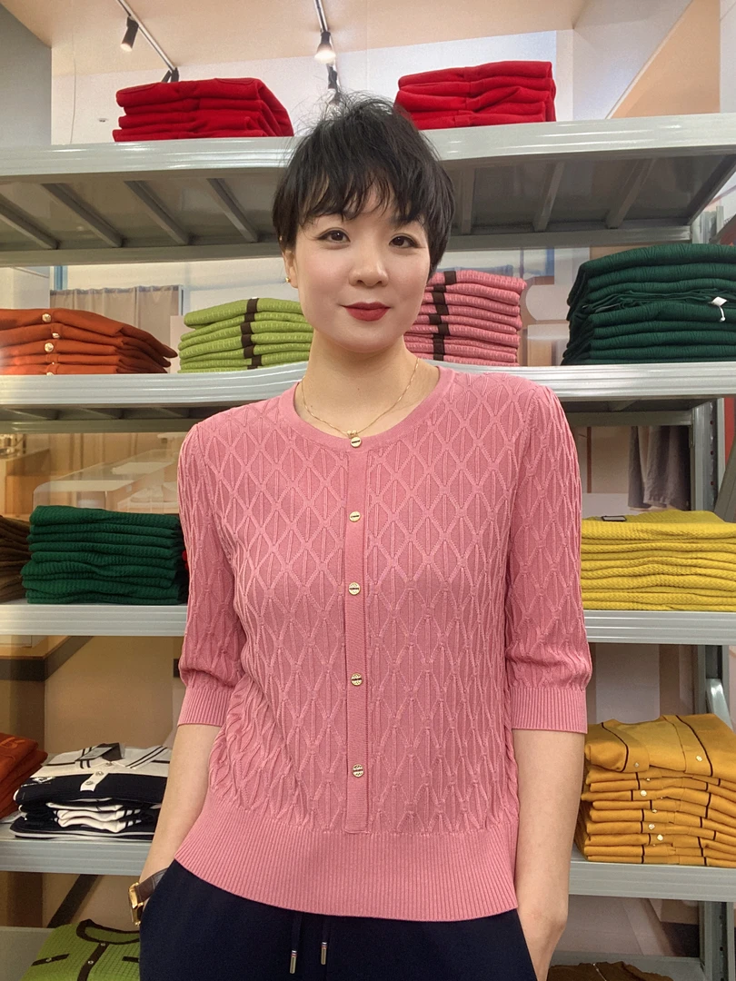 100%莱赛尔纤维圆领通体提花工艺时尚百搭显瘦针织衫5005