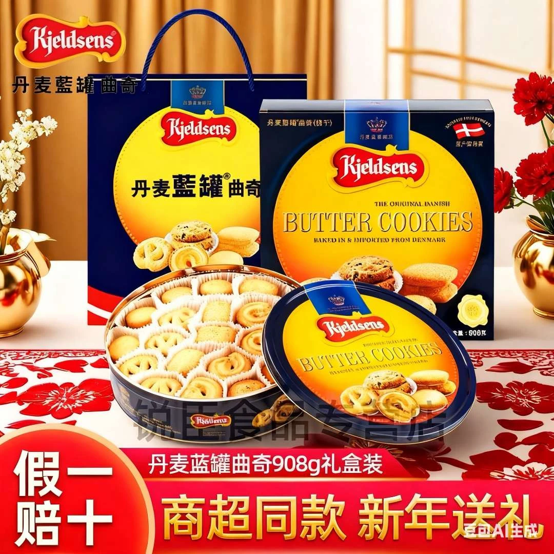 港版kjeldsens丹麦蓝罐908g曲奇饼干送礼休闲零食过年年货伴手礼