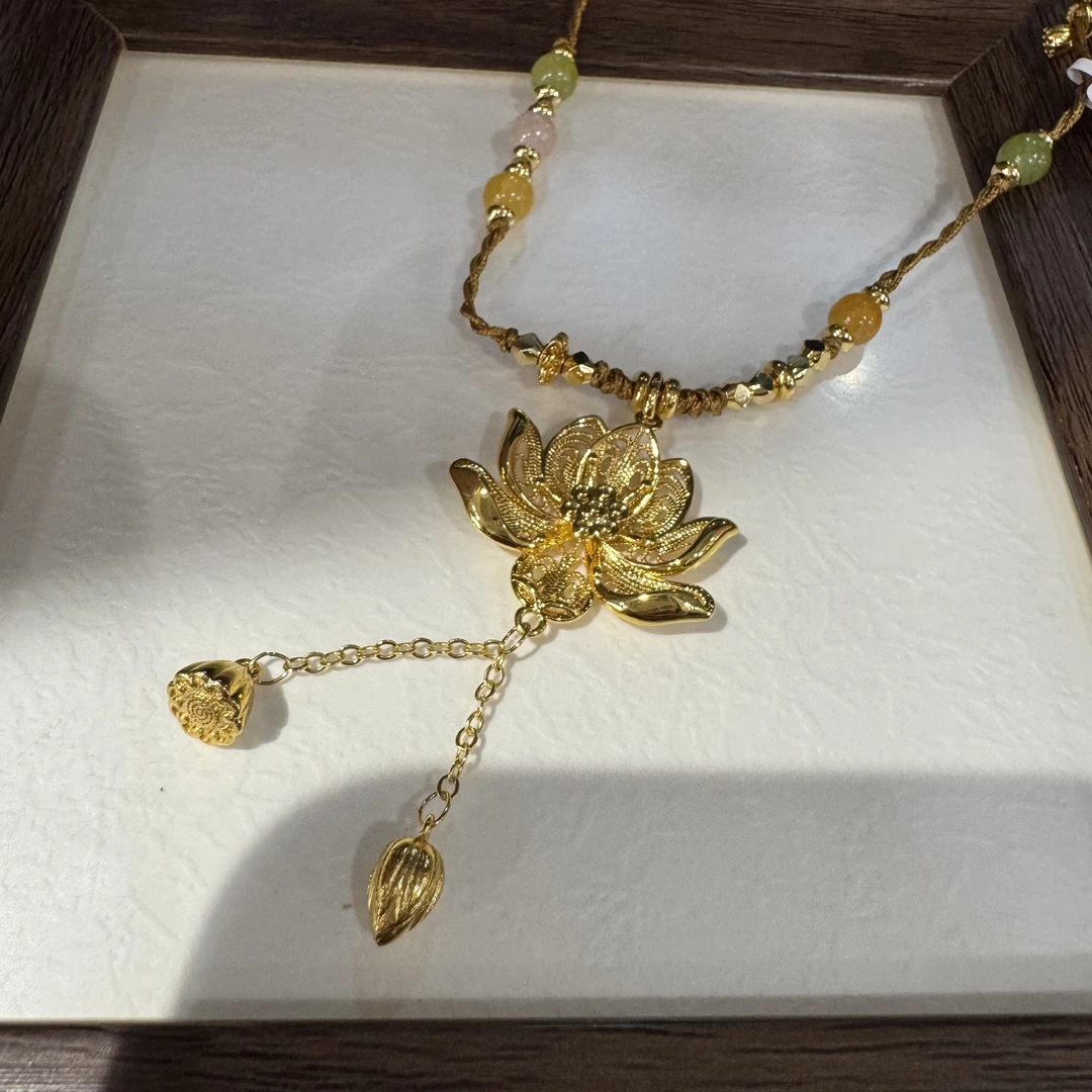 铜合金仿珍珠项链 龙哥金色项链莲花项链951