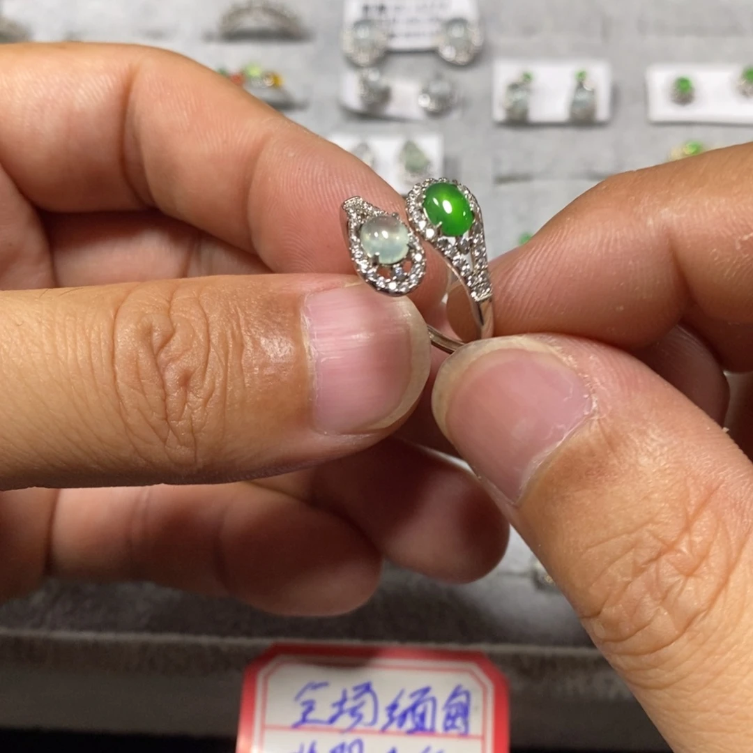 翡翠银S925镶嵌戒指戒指