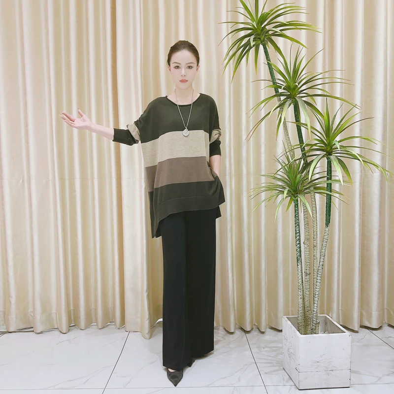 9873【单裤子】黑色针织连衣裙师优雅时尚轻奢气质休闲宽松