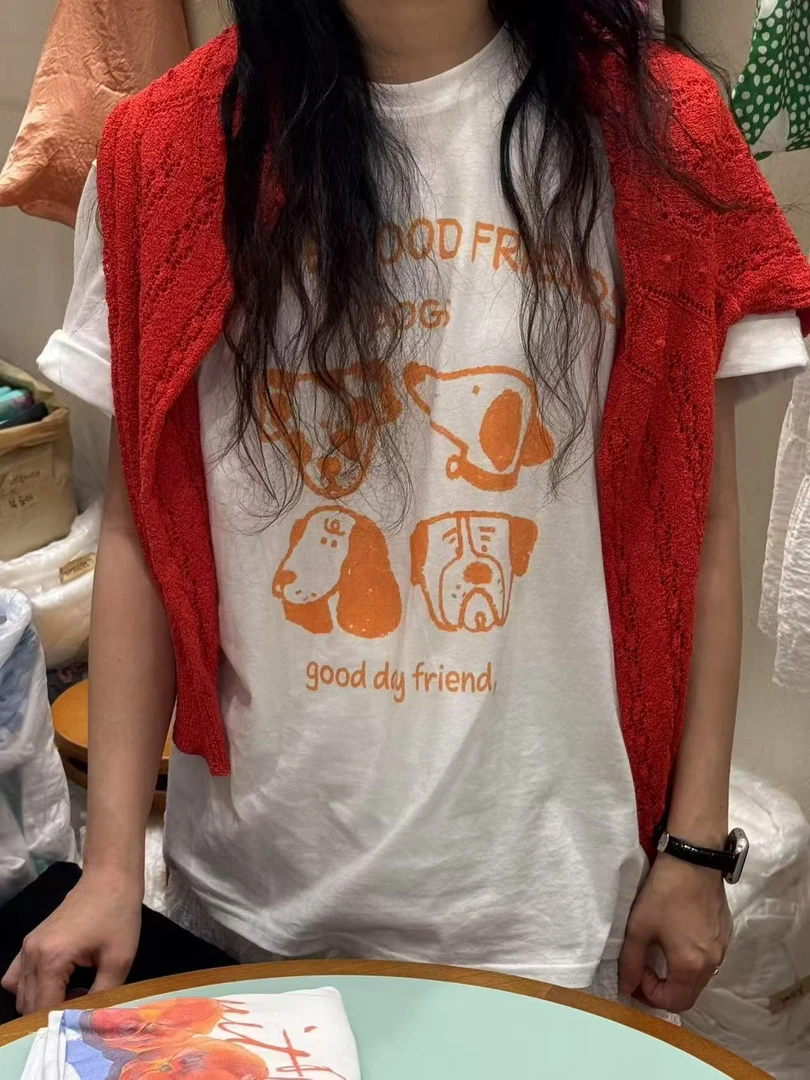 东大门夏季新款爱心蓝字5半袖T卷发家