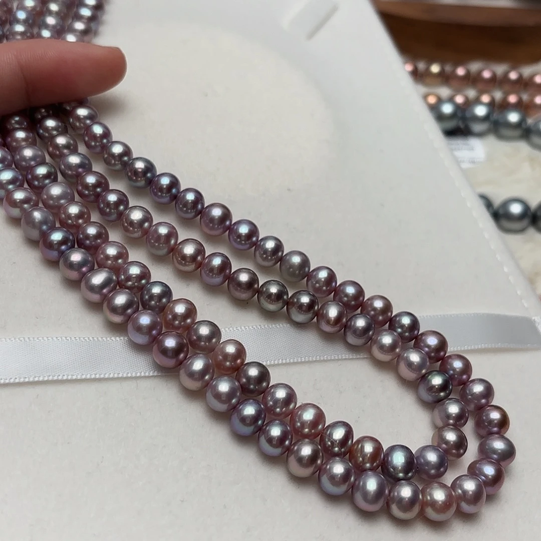 淡水珍珠颈饰银S925镶嵌7/8近圆无核怪色紫选其一