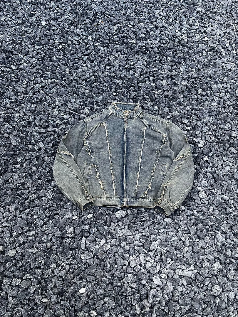 2025美式复古解构毛边水洗牛仔外套短款立领夹克JK8632