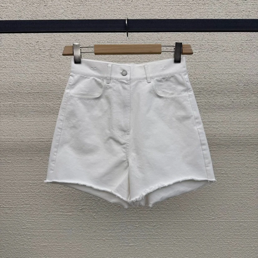 韩国东大门代2025春at the bagel女时尚百搭高腰显瘦毛边牛仔短裤