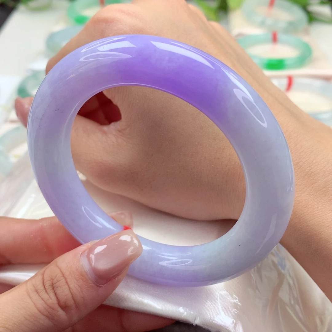 未镶嵌手镯翡翠56.3 完美妖紫，双12.8大胖圆，柒