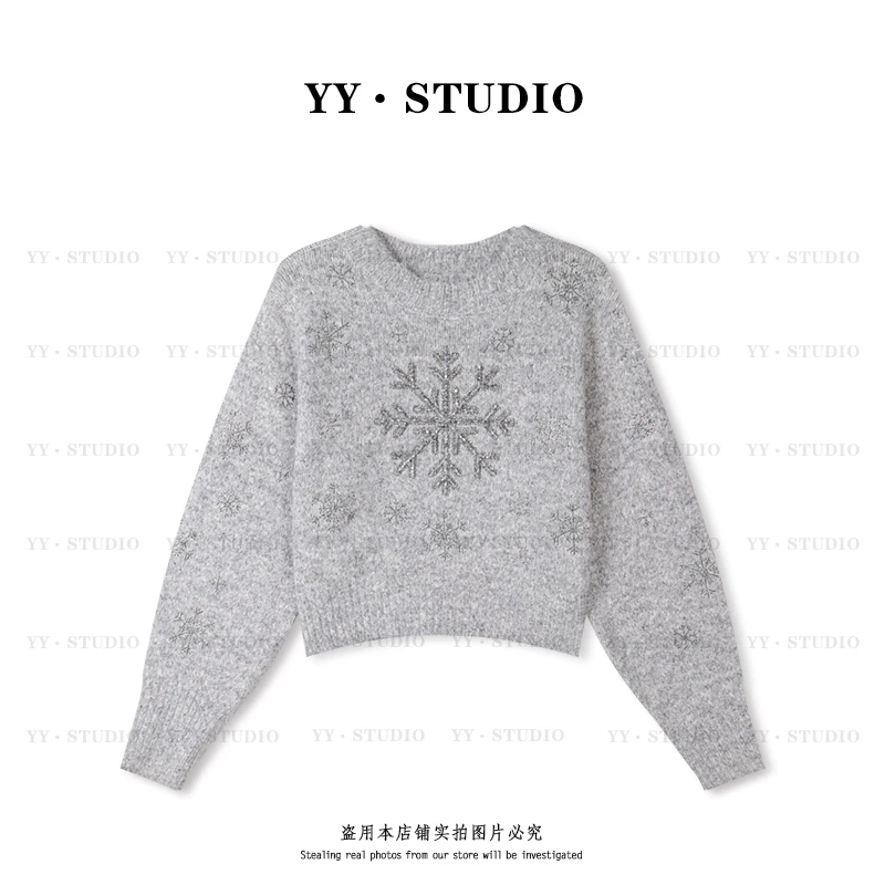 【YANYAN】秋冬新款重工烫钻大雪花毛衣长袖YY-7587