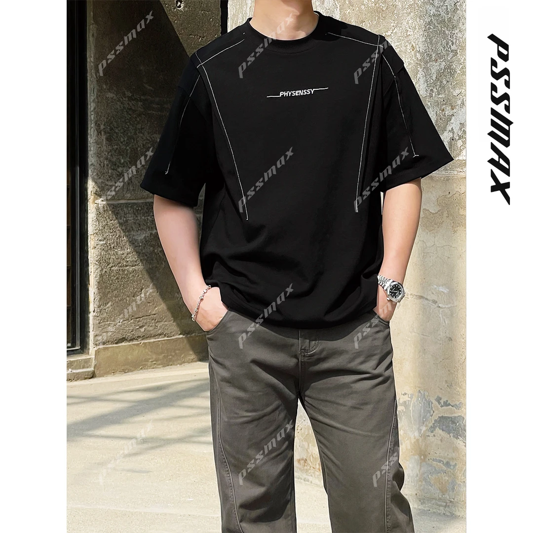 【现货】【PSSMAX】胖俗俗【暗纹棱线冰川褶】廓形机能拼接线条显瘦短袖