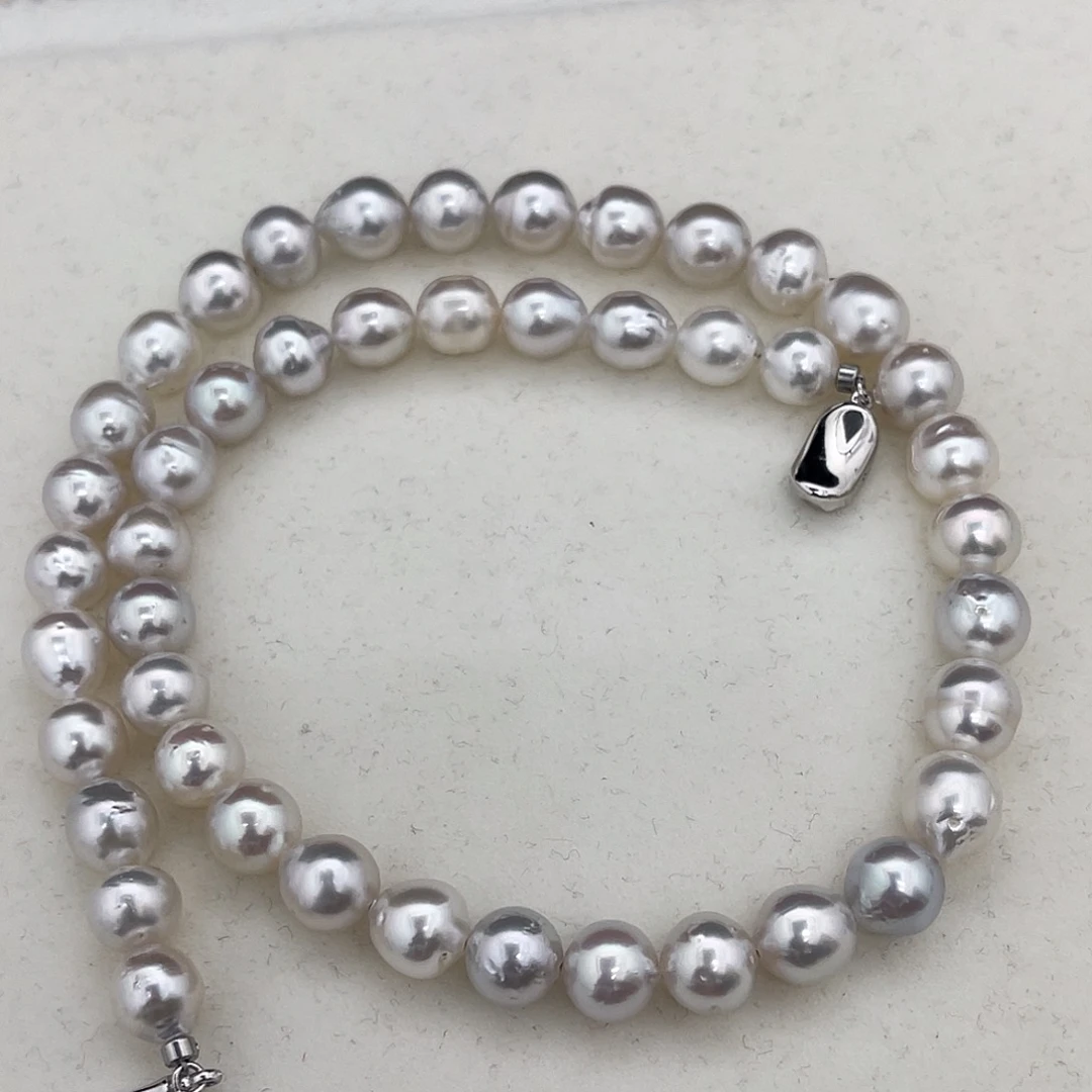 定制海水珍珠未镶嵌裸珠澳白宝石光项链8-9