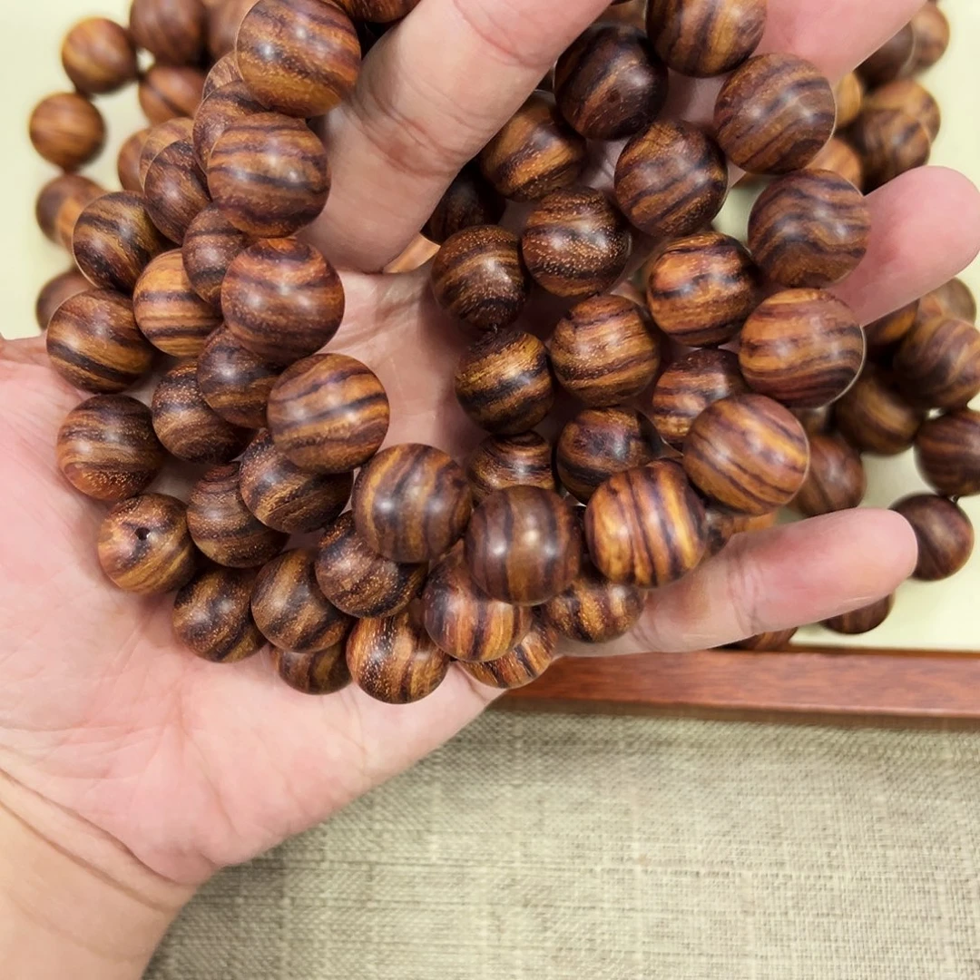 手串/手链黄花梨/降香黄檀15mm圆珠粗抛无胶无腊黑线