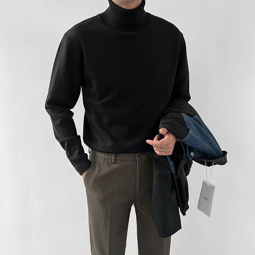 策图/THURREWL 高领混纺宽松毛衣男百搭针织打底衫男秋冬/件