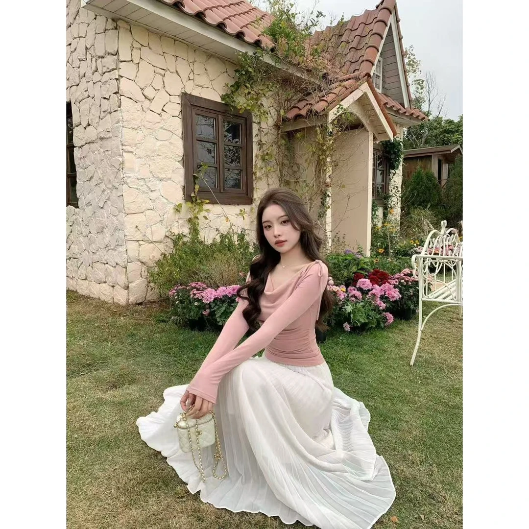 SZA【雾漫白茶】春季新款气质高级感休闲针织时尚长袖T恤A-1570