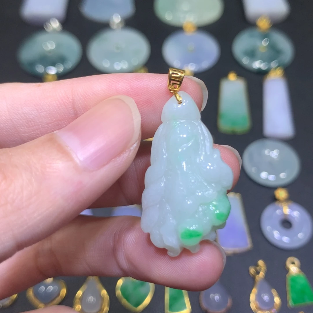 翡翠18K金镶嵌吊坠(不含链)