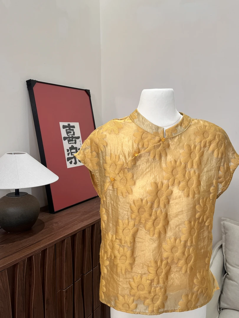 【向日葵】2025夏季新款无袖百搭显瘦新中式短袖女日常长款