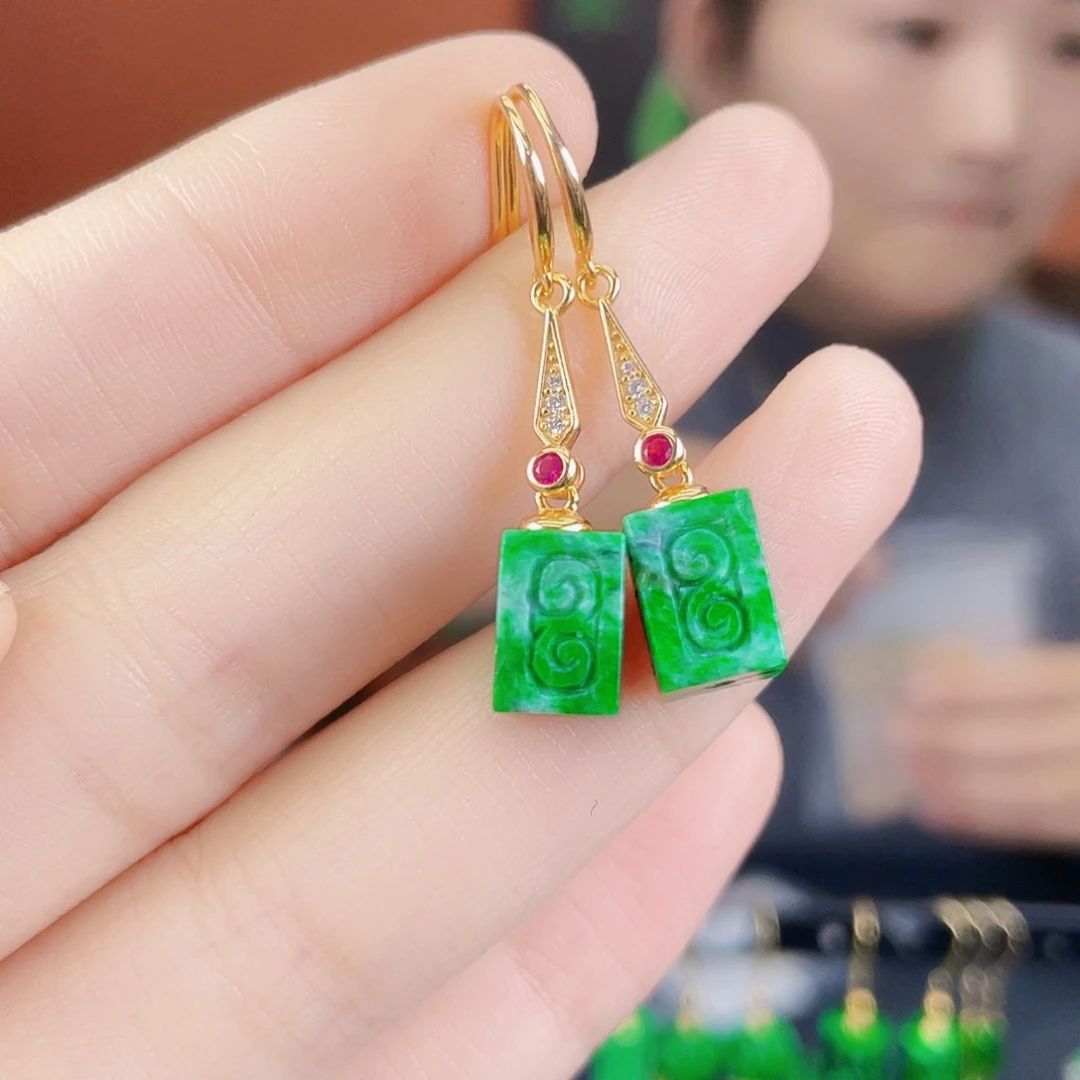 翡翠银S925镶嵌耳饰