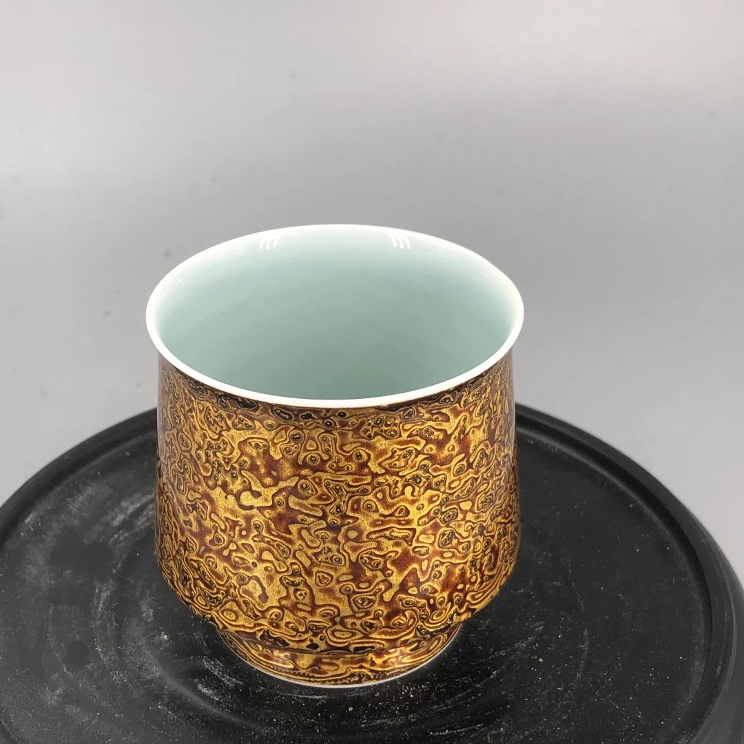 【景德】镇窑犀皮漆系列金斑高足直筒杯 陶瓷zy0115