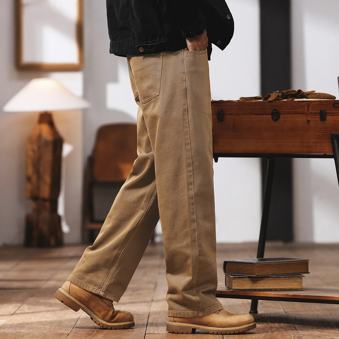 格蓝鹿美式复古宽松阔腿休闲裤男春季潮牌高街ins痞帅牛仔直筒裤