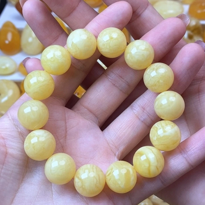 热***生琥珀未镶嵌手链天然无优化琥珀蜜蜡