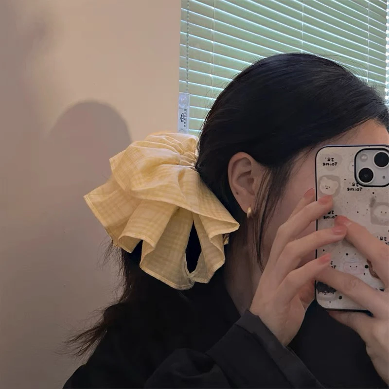 新款格子裙摆甜美风女日韩发圈发绳头绳甜美温柔复古法式可爱皮筋