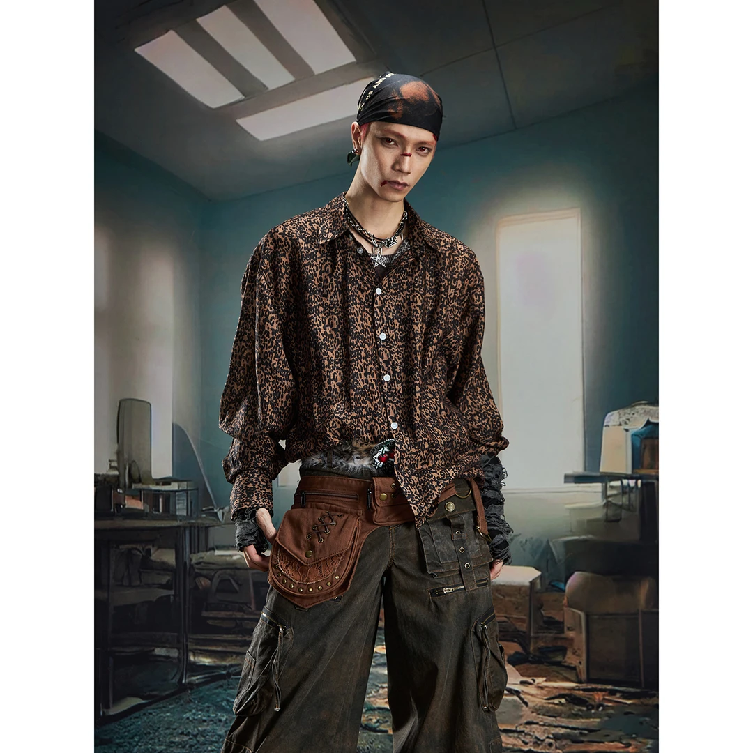 无人孤岛 天丝面料丝滑个性小众豹纹宽松衬衫衬衣上衣男女潮