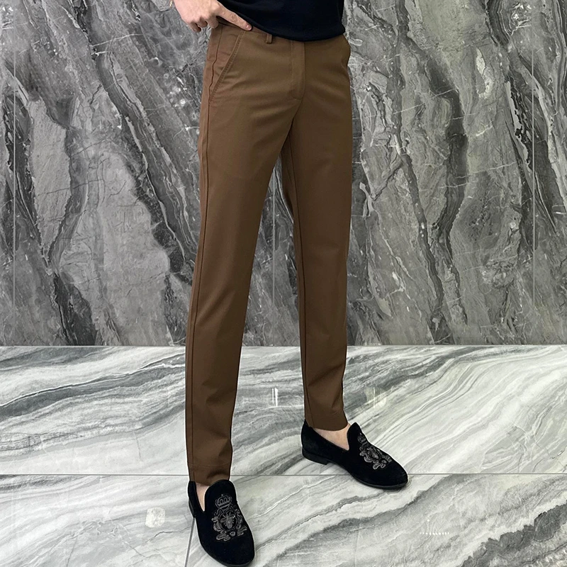 男士休闲西裤韩版修身小脚长裤纯色厚款小直筒西装裤秋冬2025新款