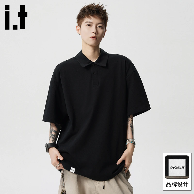 it:CHOCOOLATE日系复古短袖POLO衫潮牌半袖宽松休闲打底衫T恤男款