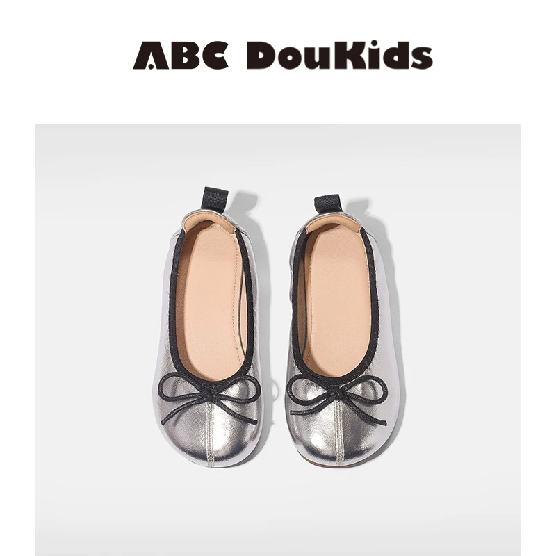 ABC Doukids2025春秋新款百搭公主玛丽珍圆头皮鞋浅口女孩豆豆鞋