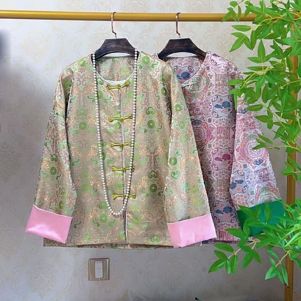 YY国风新中式春季外套胖妹妹宽松落肩拼色200斤时尚洋气外衣