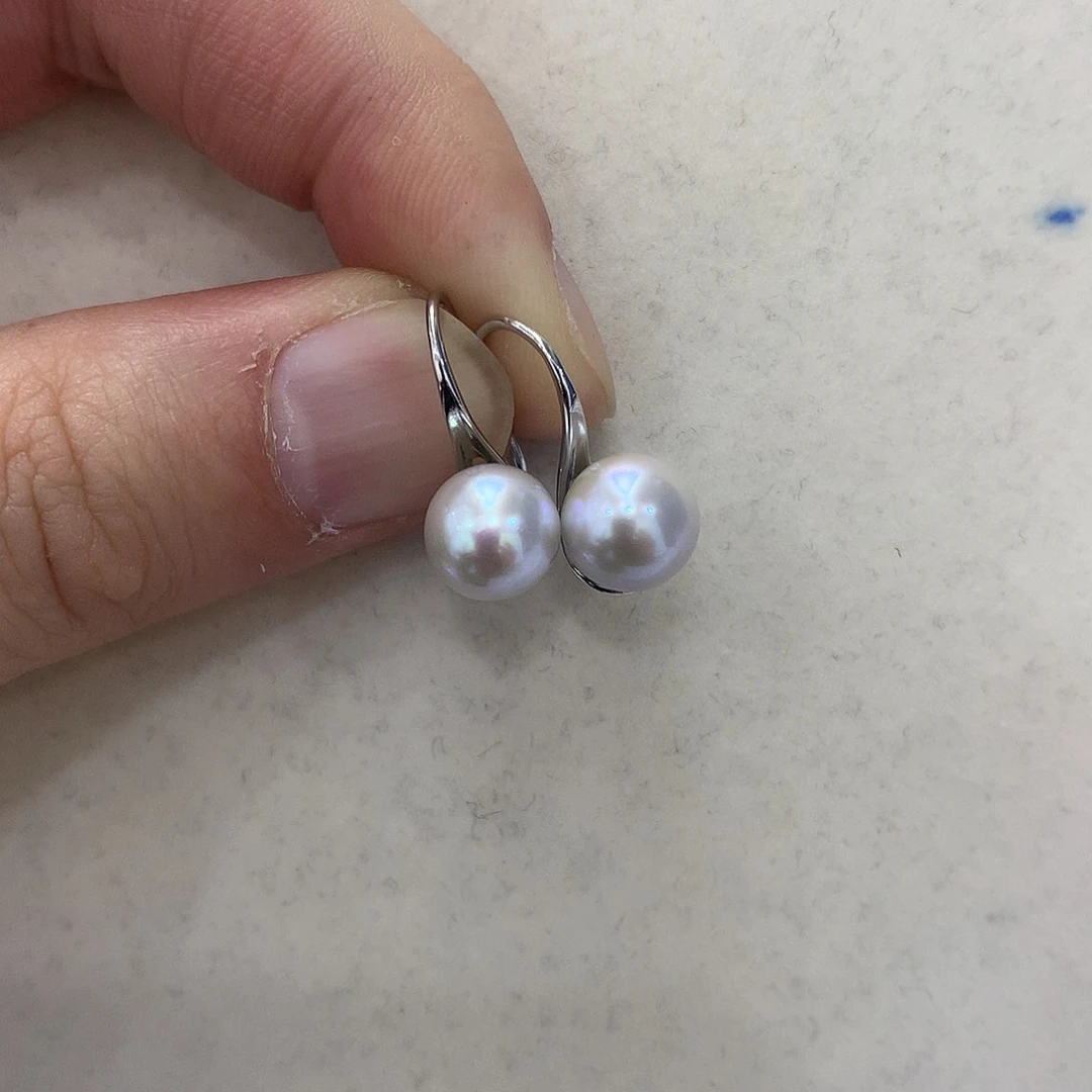 海水珍珠耳饰银S925镶嵌真多麻8.5-9