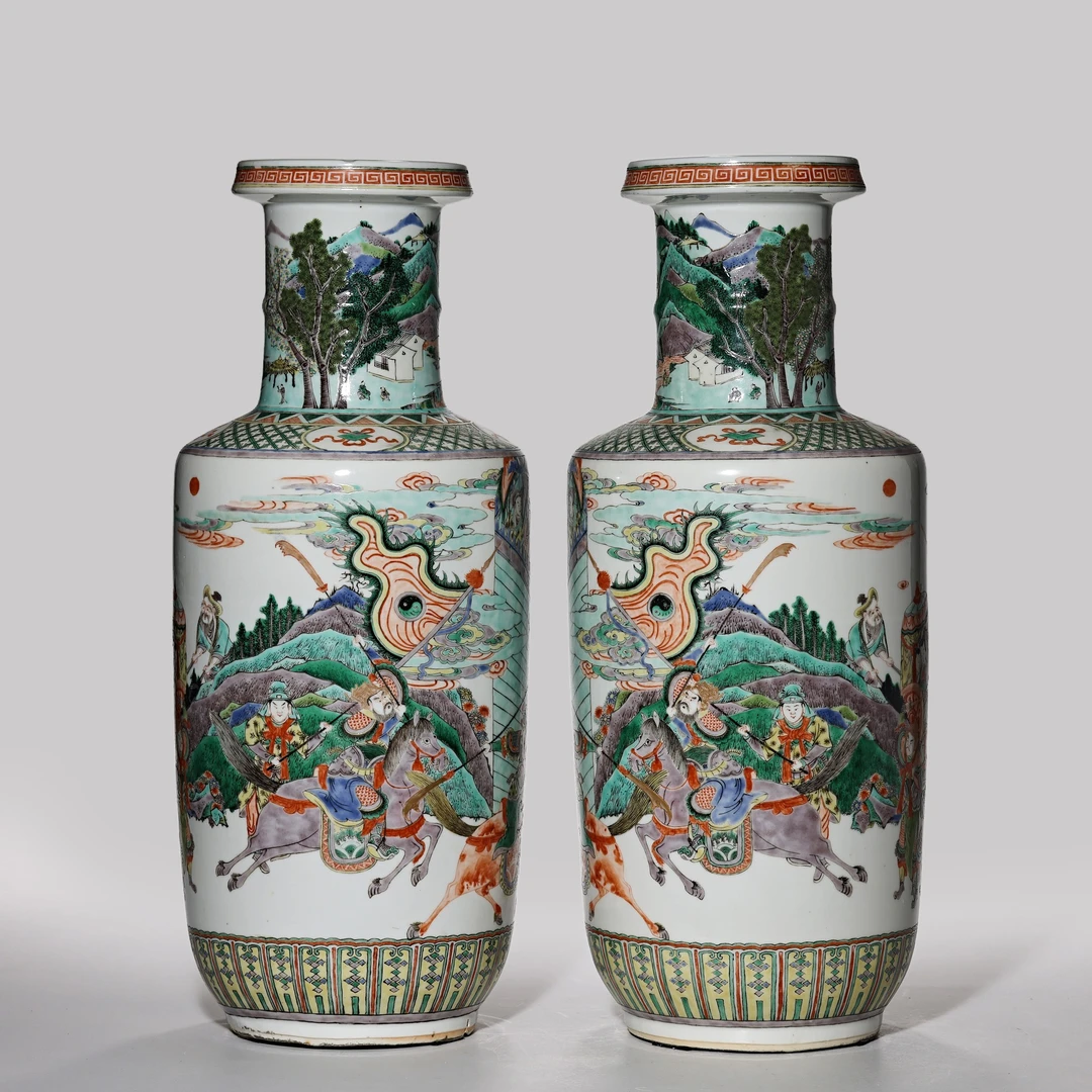 【预展专用】4230清晚期·五彩三国人物纹棒槌瓶一对
