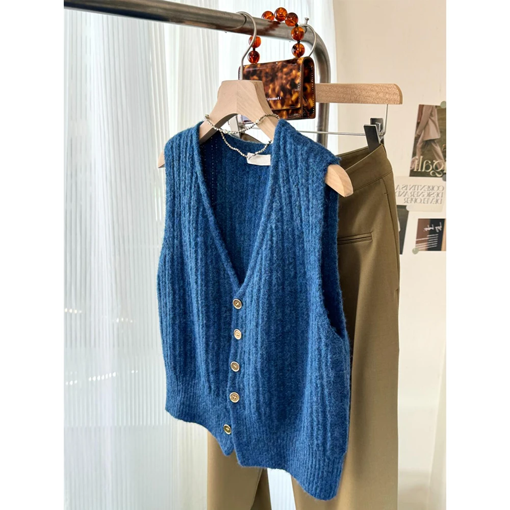 韩版v领针织马甲无袖毛衣开衫女春夏叠穿坎肩外搭高级感短款上衣