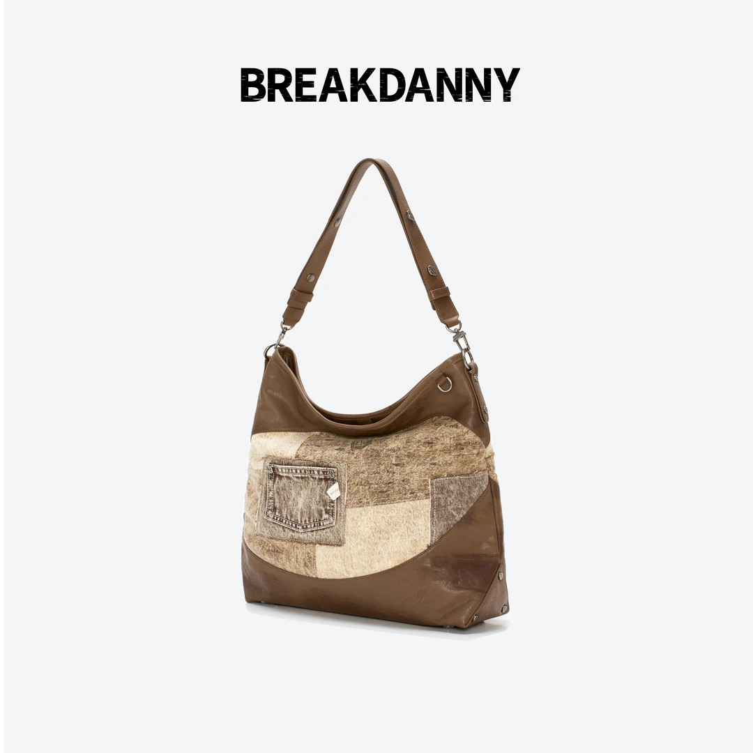 BREAKDANNY无限丹宁咖啡系列·拿铁hobo牛皮流浪单肩斜挎软包复古