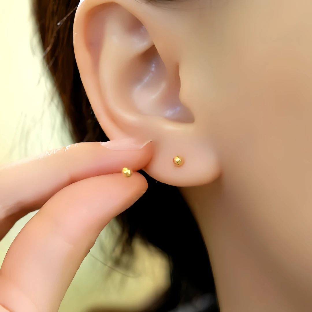 18k金 3mm金豆豆养耳洞百搭耳钉 简约时尚