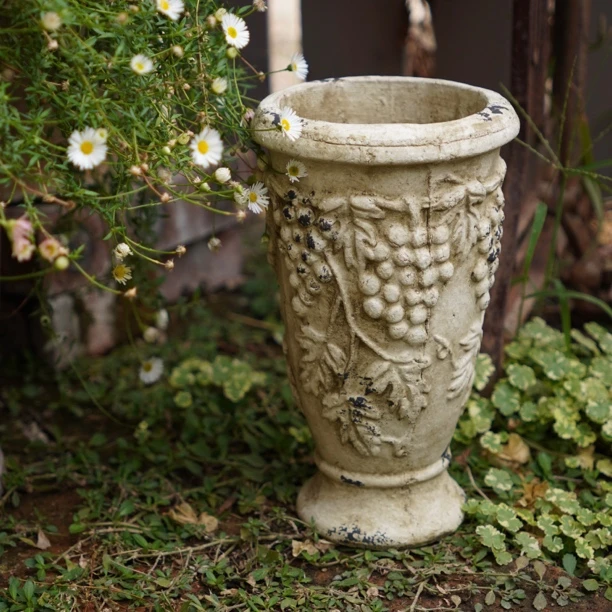 手压立体葡萄盆 花园杂货 复古红陶盆