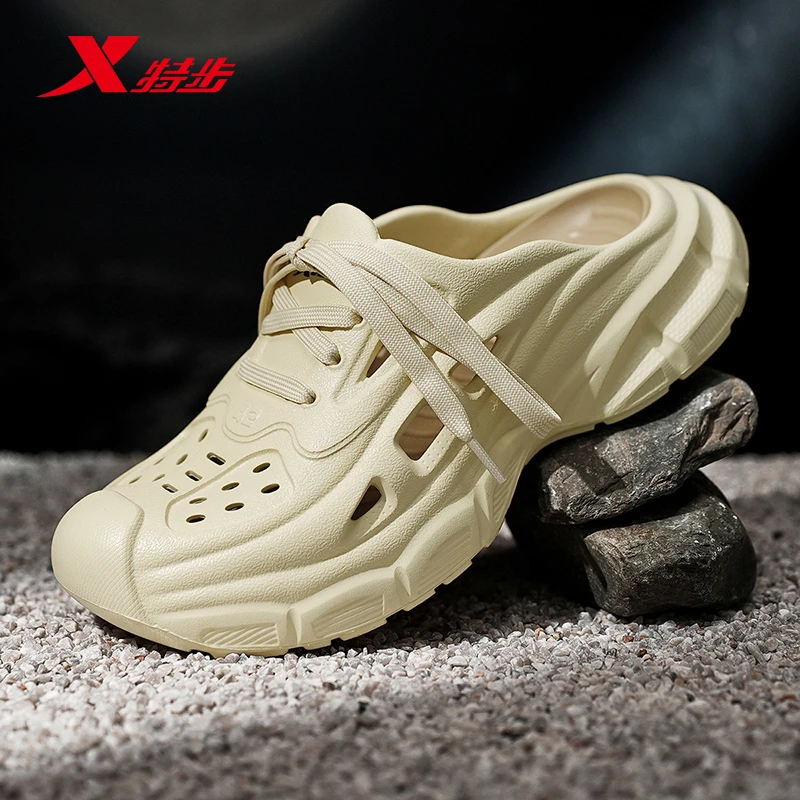 特步夏季拖鞋男士款2025新款爆款软底外穿运动拖鞋透气洞洞包头鞋