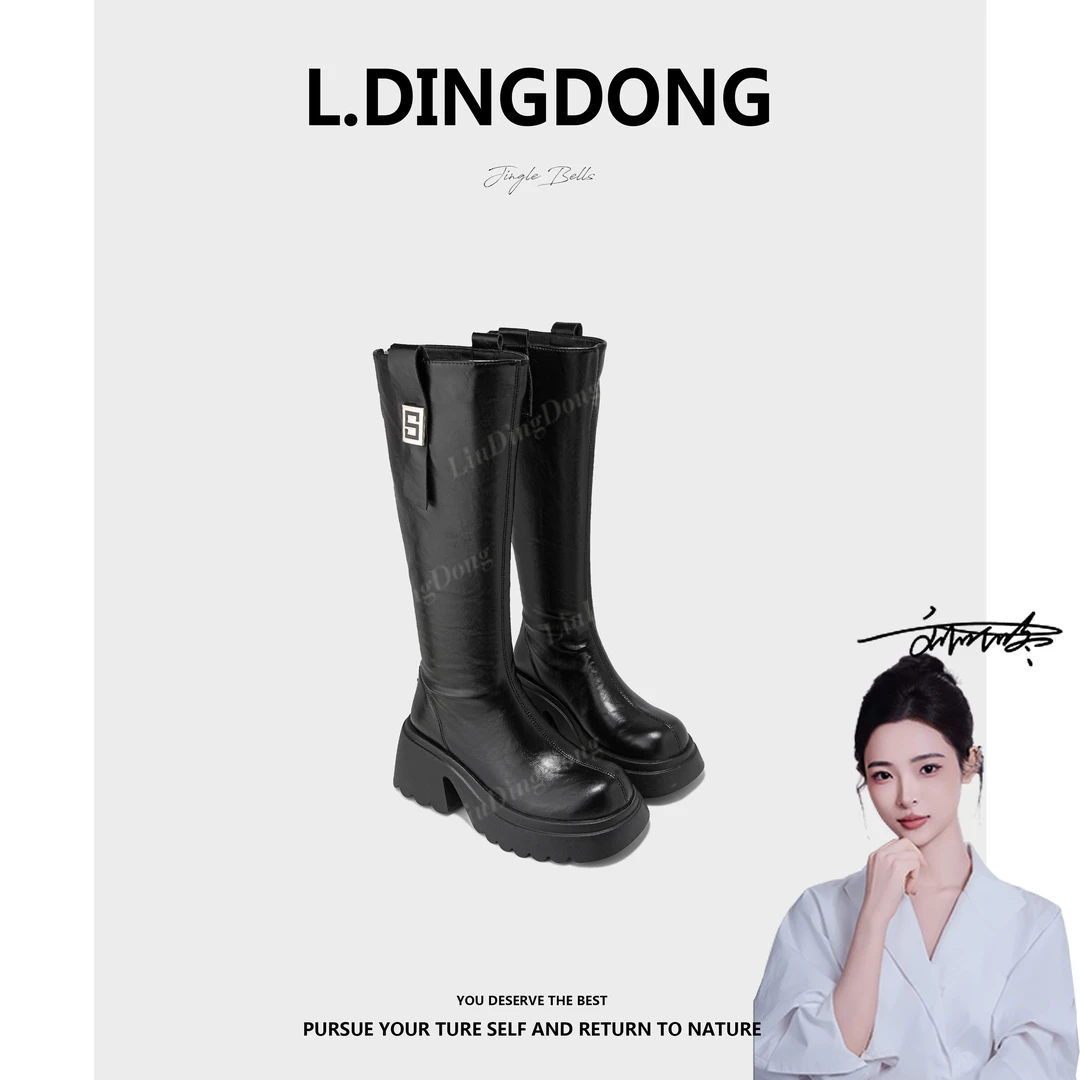 【刘叮咚女鞋】2025秋冬新款时尚百搭复古气质粗跟瘦瘦英伦风马丁靴