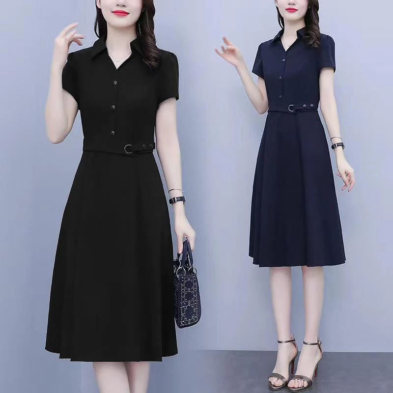 大码中年妈妈气质连衣裙女夏装2025新款时尚收腰洋气惊艳显瘦裙子