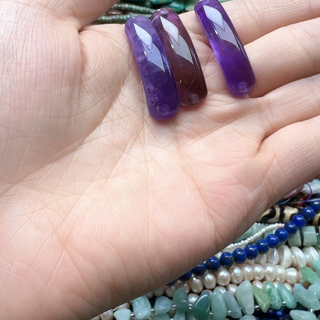 玛瑙/玉髓合金珠宝半成品一个9x37m紫水晶弯管