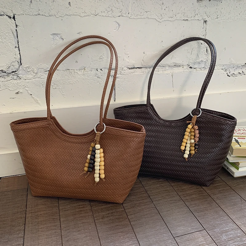时尚慵懒风托特包休闲旅行编织质感敞口单肩包韩版休闲摩斯风